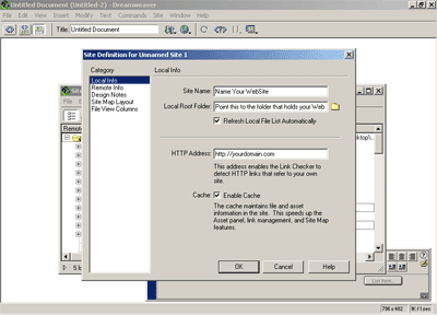Dreamweaver Site Local Info