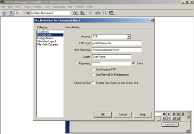 Dreamweaver Site Remote Info